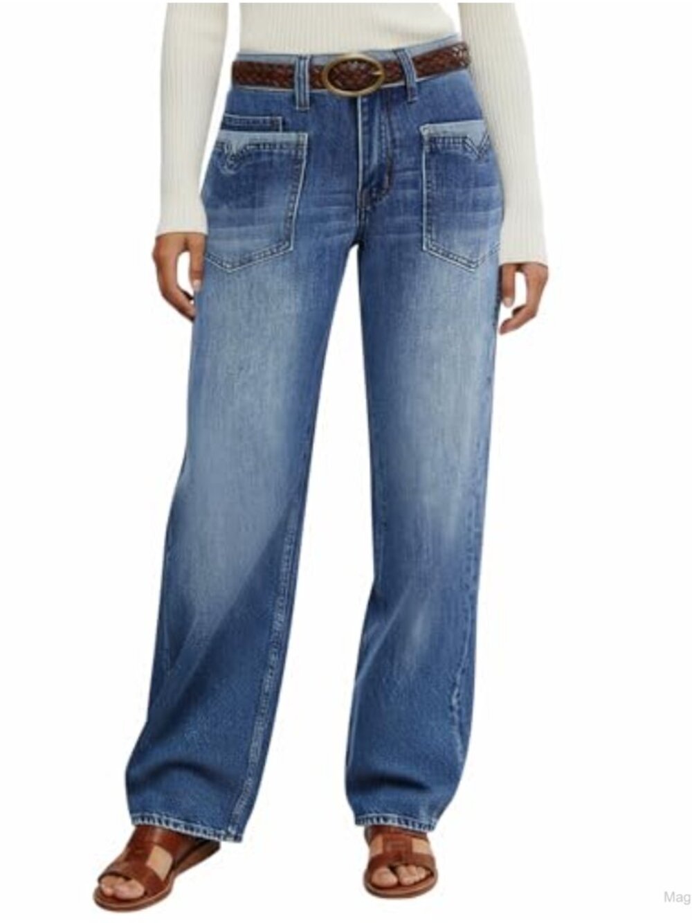 Straight Leg Mid Rise Baggy Jeans Stretch Denim Casual Women's Pants